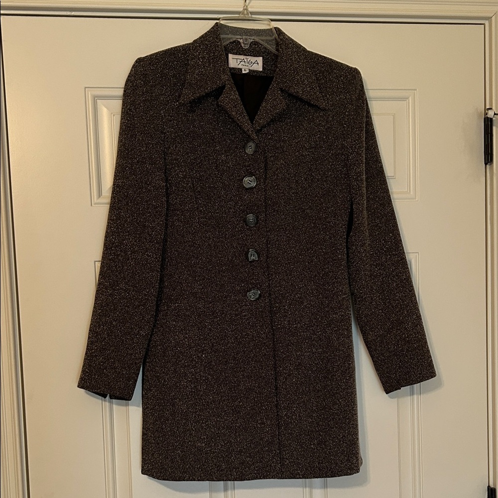 Taiga Paris Vintage Gray Textured Long Jacket Coat Sz 6